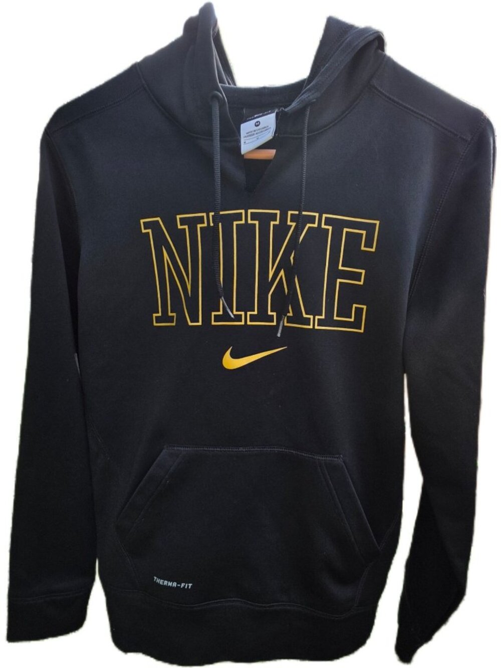 Nike Therma-Fit Black Gold Spellout Hoodie Mens M